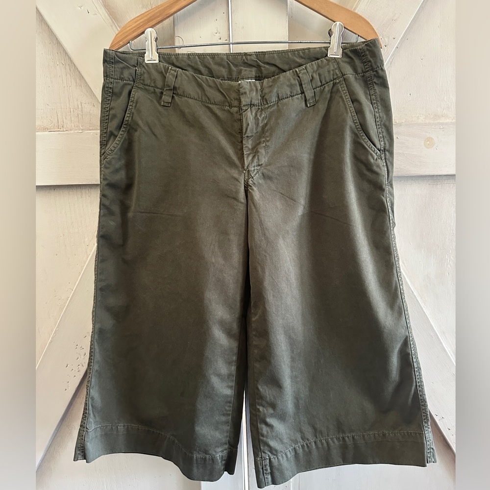 Lucky Brand Dungarees Gaucho Wide Leg Cropped Pants Olive Green Size 10
